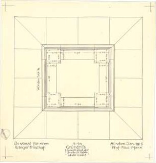 Pfann, Paul; Neuburg / Lothringen; Priesterwald-Denkmal - Grundriss m. Schnitt