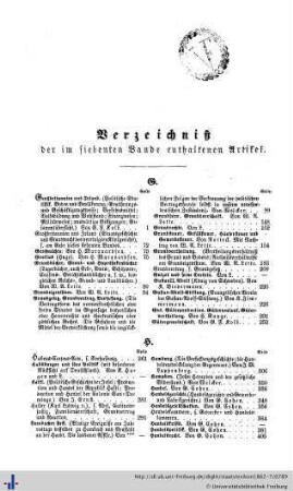 Verzeichniß der im siebenten Bande enthaltenen Artikel.