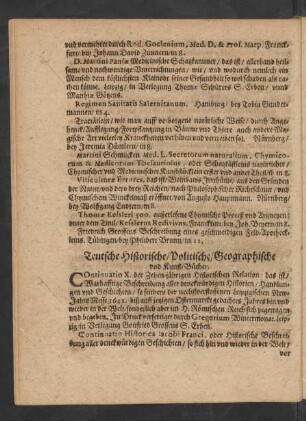 Teutsche Historische/ Politische/ Geographische und Kunst-Bücher.