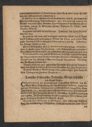 Teutsche Historische/ Politische/ Geographische und Kunst-Bücher.