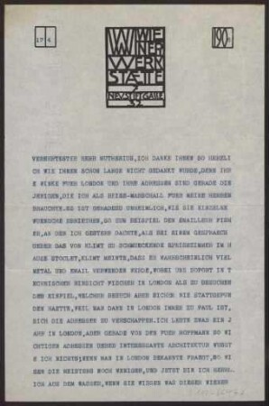 Schreiben an Hermann Muthesius (Brief)