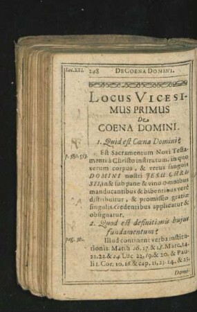 Locus Vicesimus Primus. De Coena Domini.