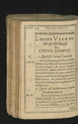 Locus Vicesimus Primus. De Coena Domini.