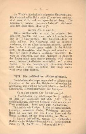VIII. Die gefälschten Abstempelungen