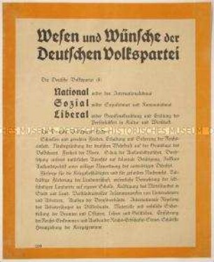 Programmatischer Wahlaufruf mit den Zielsetzungen der Deutschen Volkspartei