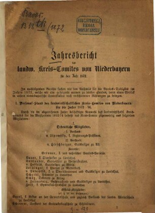 Jahres-Bericht des Kreis-Comite des Landw. Vereins von Niederbayern : für das Jahr .... 1872 (1873)