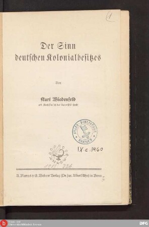 Der Sinn deutschen Kolonialbesitzes