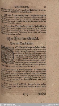 Der Neundte Artickel. Von den Bergbüchern.