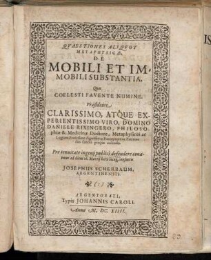 Quaestiones Aliquot Metaphysicae. De Mobili Et Immobili Substantia