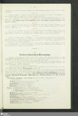 VIII. Postwerthzeichen-Besorgung