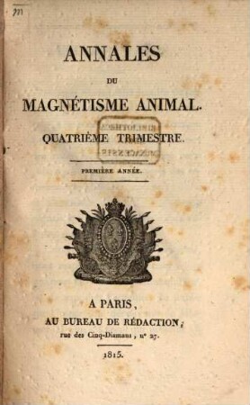 Annales du magnétisme animal. 19. 1815