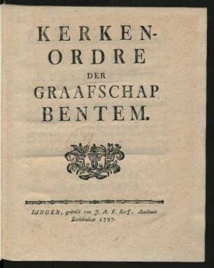 Kerken-Ordre Der Graafschap Bentem