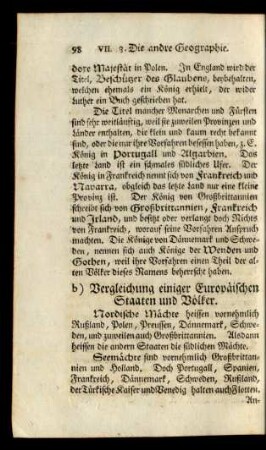 b) Vergleichung einiger Europäischen Staaten und Völker.