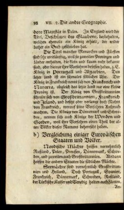 b) Vergleichung einiger Europäischen Staaten und Völker.