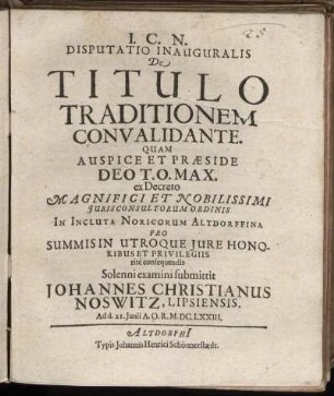 Disputatio Inauguralis De Titulo Traditionem Convalidante