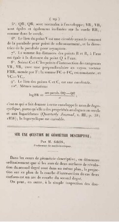 Sur une question de géométrie descriptive.