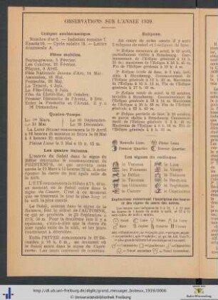 Observations sur l'année 1939.