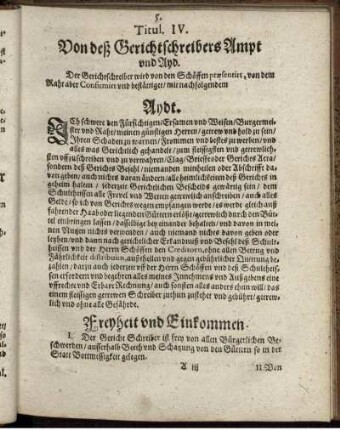 Titul. IV. Von deß Gerichtschreibers Ampt und Ayd