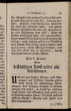 Das V. Capitel. Vom beständigen Trost wider alle Anfechtungen