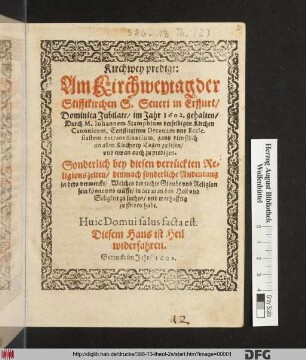 Kirchwey predigt: Am Kirchweytag der Stifftkirchen S. Severi in Erffurt/ Dominica Iubilate