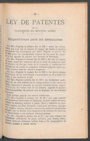 Ley de patentes de la Provincia de Buenos Aires : Disposiciones para los ambulantes