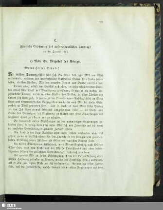 C. Feierliche Eröffnung des außerordentlichen Landtags am 10. October 1854