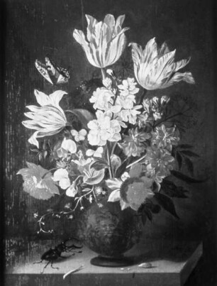 Blumenstrauß mit Hirschkäfer und Schmetterling