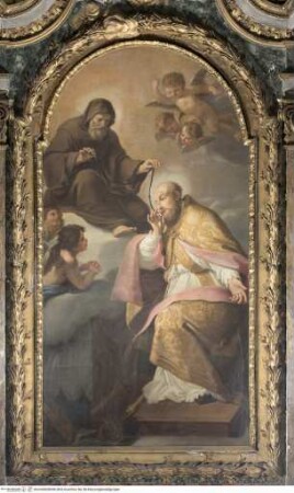 Der heilige Franz von Sales empfängt vom heiligen Franz von Paula die Franziskanerkordel