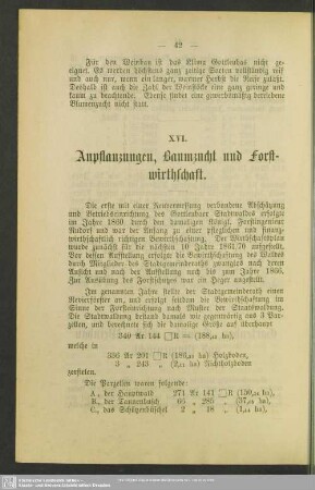 XVI. Anpflanzungen, Baumzucht und Forstwirthschaft