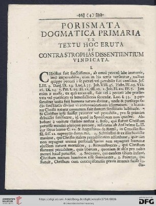 Porismata dogmatica primaria ex textu hoc eruta et contra strophas dissentientium vindicata