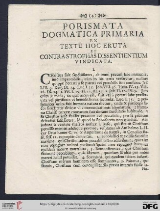 Porismata dogmatica primaria ex textu hoc eruta et contra strophas dissentientium vindicata