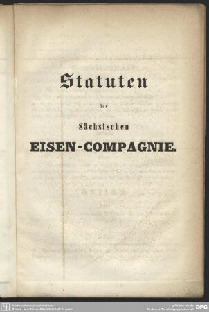 Statuten der Sächsischen Eisen-Compagnie