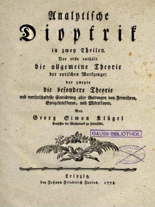 Analytische Dioptrik