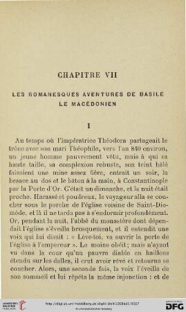 Chapitre VII: Les romanesques aventures de Basile le Macédonien