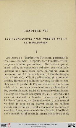 Chapitre VII: Les romanesques aventures de Basile le Macédonien