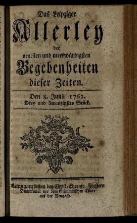 Den 8. Junii 1762. Drey und Zwanzigstes Stück.