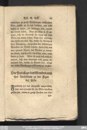 Die Parallaxe des Mondes, und ihre Verhältnis zu der Figur der Erde.