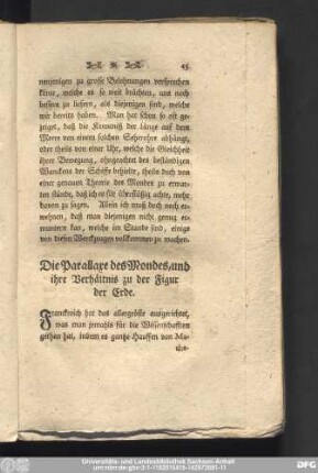 Die Parallaxe des Mondes, und ihre Verhältnis zu der Figur der Erde.