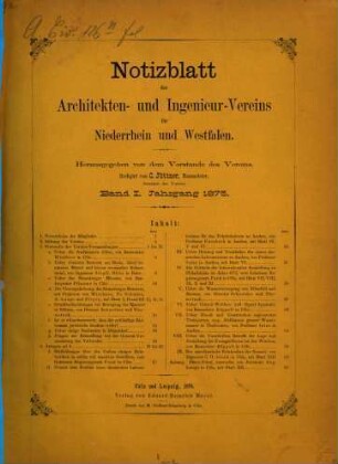 Notizblatt des Architekten- und Ingenieur-Vereins für Niederrhein und Westfalen. 1. 1875 (1876)