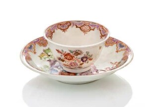 Koppchen mit Schäferszene und Blumen, Untertasse