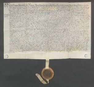 Michael Spengel, Schultheiß, und genannte Mitglieder des Gerichts zu Zeutern beurkunden eine Gültverschreibung des Georg Fettich und seiner Ehefrau Margaretha über 40 Gulden gegenüber Wilhelm Rehm, Generalkollektor des Bistums Speyer.