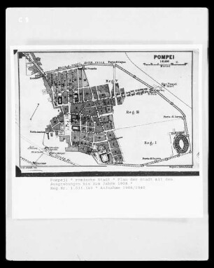Pompeji, Plan der römischen Stadt mit den Ausgrabungen bis 1908