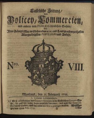 Nro. VIII, Montags, den 21. Februarii 1735