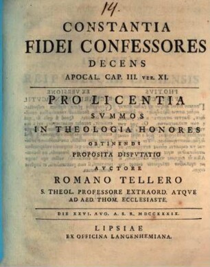 Constantia fidei confessoris decens, Apoc. Cap. III, v. 11 : [diss. inaug.]