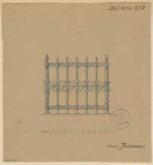 Gusseisernes Gitter Monatskonkurrenz Juli 1876: Ansicht; Maßstabsleiste