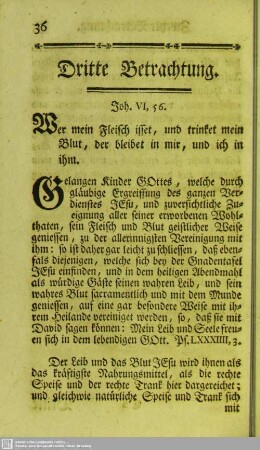 Dritte Betrachtung. Joh. VI, 56