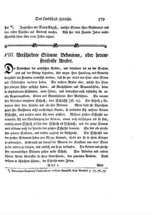 VIII. Von den Bedouinen oder herumstreifenden Arabern ihrer Regierungsform, Lebensart u.s.w.