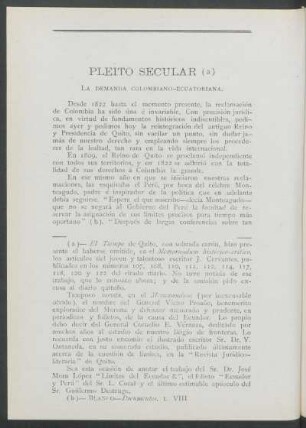 Pleito secular - la demanda colombiano-ecuatoriana