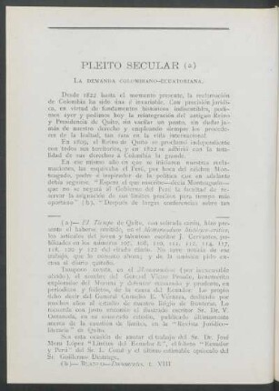 Pleito secular - la demanda colombiano-ecuatoriana