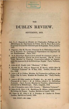 Dublin review : a quarterly and critical journal. 1853,2 = Vol. 35
